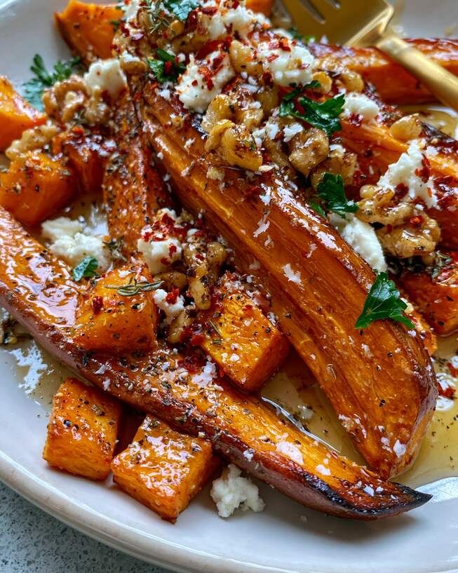 Maple Roasted Sweet Potatoes with Feta