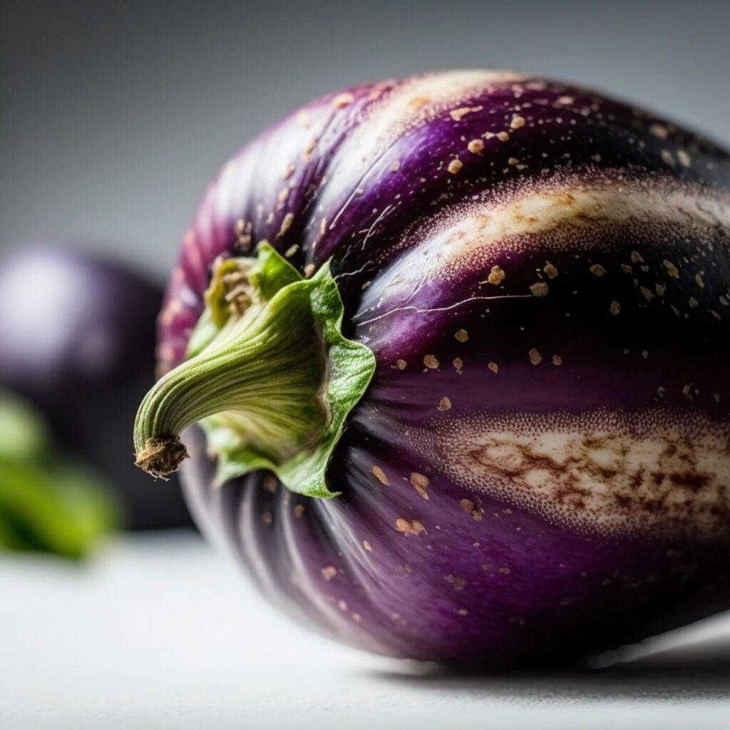 Glossy purple aubergines